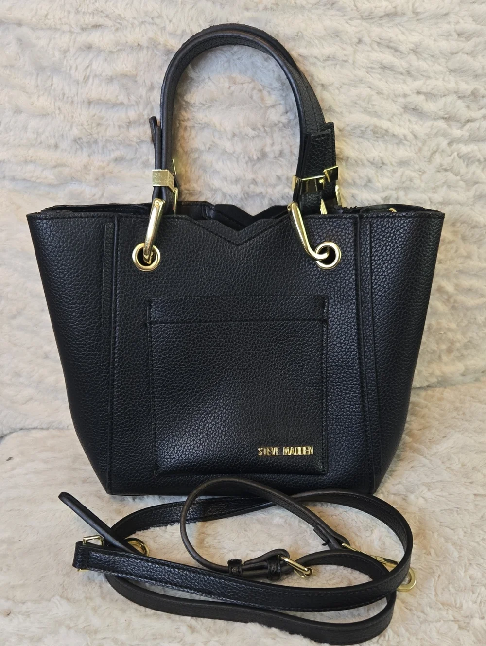 Steve Madden Black Pebbled Satchel with Gold Hardware